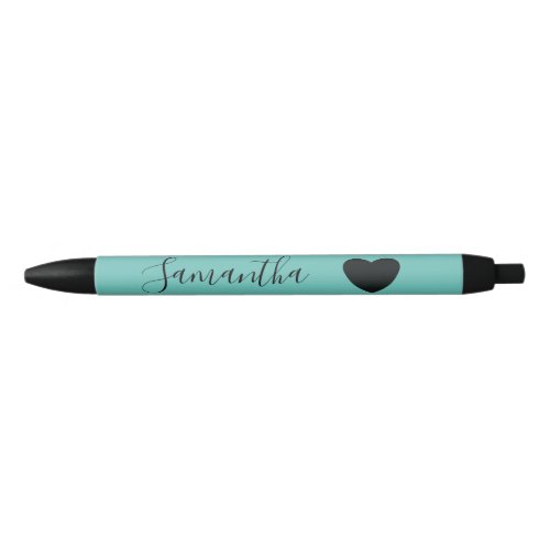 Mint Black Heart Personalized Name Black Ink Pen