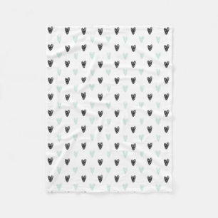 Mint & Black Hearts Doodles Pattern Blanket