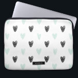 Mint & Black Hearts Doodles Pattern Personalized Laptop Sleeve<br><div class="desc">Cute and modern personalized latop sleeve featuring mint and black hearts pattern and modern calligraphy. You can personalize this product by adding a name or a short phrase.</div>