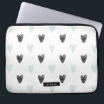 Mint & Black Hearts Doodles Pattern Personalized Laptop Sleeve<br><div class="desc">Cute and modern personalized latop sleeve featuring mint and black hearts pattern and modern calligraphy. You can personalize this product by adding a name or a short phrase.</div>