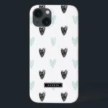 Mint & Black Hearts Pattern Personalized iPad Case<br><div class="desc">Cute and modern personalized iPad case featuring mint and black hearts pattern and modern typography. You can personalize this product by adding a name or a short phrase.</div>