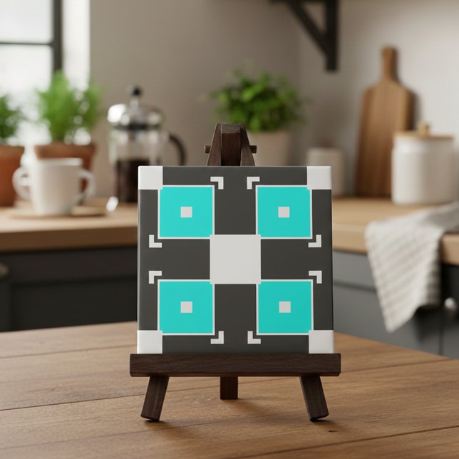 Mint Black & White Checkered Geometric Pattern Ceramic Tile (Creator Uploaded)