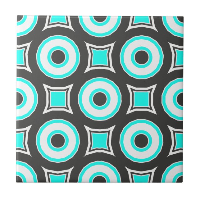 Mint Black & White Mosaic Geometric Pattern Ceramic Tile (Front)