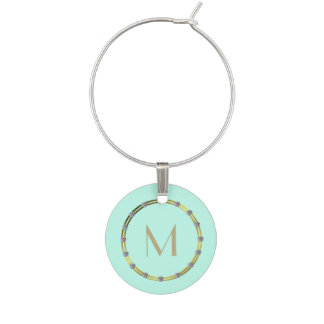 Mint, Bling, and Monogram Wine Glass Charm