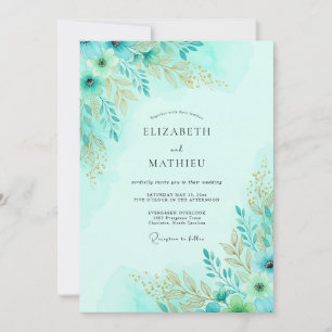 Mint Blissful Spring Wedding Invitation