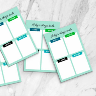 Mint Blue Add Name Organized Things to Do Post-it Notes