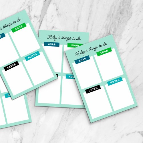 Mint Blue Add Name Organized Things to Do Post_it Notes