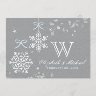 Mint Blue and Gray Snowflake Wedding Invitations
