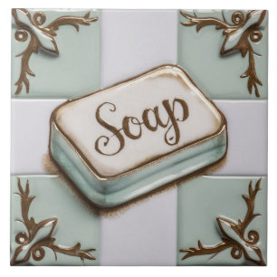 Mint Blue and White Bar of Soap Funny Bathroom Ceramic Tile