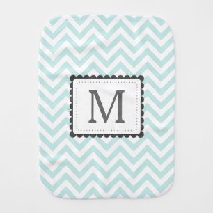 Mint Blue And White Chevron Custom Monogram Baby Burp Cloth