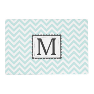 Mint Blue And White Chevron Custom Monogram Placemat