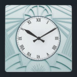Mint Blue Art Deco Clock - Stylish Abstract Lines<br><div class="desc">"art deco clock",  "art nouveau clock",  "light pastel mint blue",  "1920s geometric symmetrical lines",  "stylish sophisticated 1920 style",  "smart luxury",  "retro vintage luxurious antique",   "elegant line pattern design",  "glamorous glam square clock",  "classy classic glamor"</div>