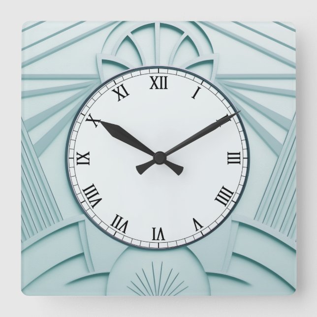Mint Blue Art Deco Clock - Stylish Abstract Lines (Front)