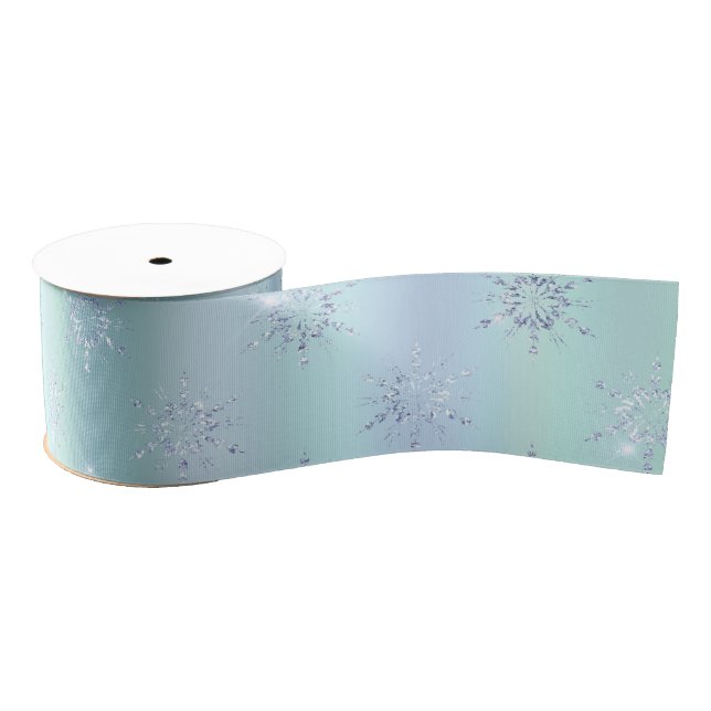 Mint Blue Christmas Snowflakes  Grosgrain Ribbon (Spool)