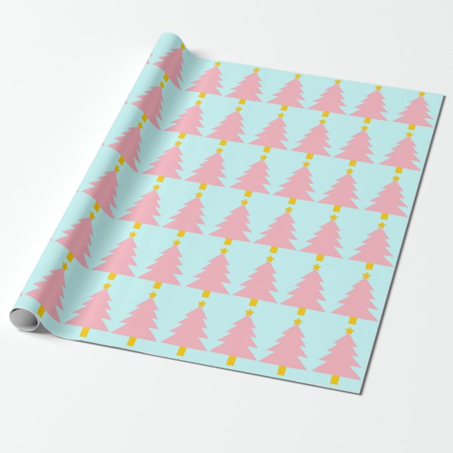 Mint Blue, Christmas Tree Wrapping Paper (Unrolled)