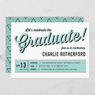 Mint Blue Diner Retro Typography Graduation Party Invitation