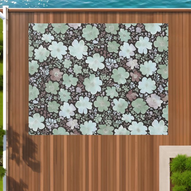 Mint Blue Floral Rug - Modern Flower Pattern (Insitu (Outdoor 1))
