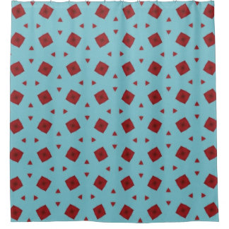 Mint Blue Geometric Red Accent Shower Curtain