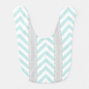 Mint Blue, Gray, White Chevron Stripes Pattern Baby Bib
