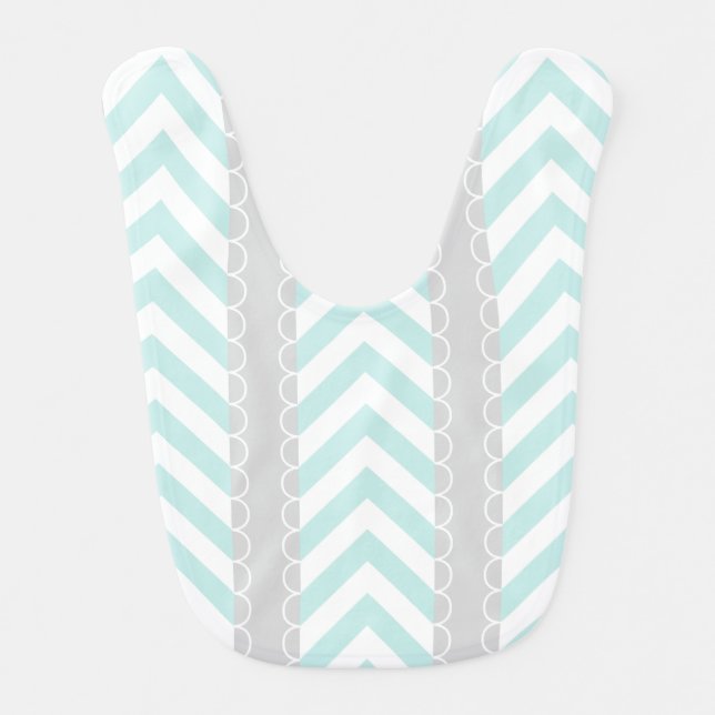 Mint Blue, Gray, White Chevron Stripes Pattern Baby Bib (Front)