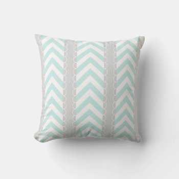 Mint Blue  Gray  White Chevron Stripes Pattern Throw Pillow by VintageDesignsShop at Zazzle