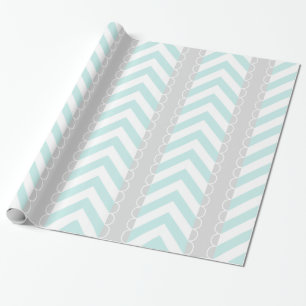 Mint Blue, Gray, White Chevron Stripes Pattern Wrapping Paper