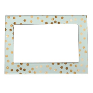 Mint Blue Green and Gold Glitter Dots Magnetic Photo Frame