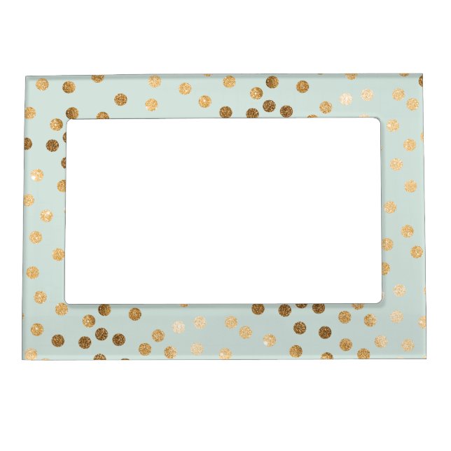 Mint Blue Green and Gold Glitter Dots Magnetic Photo Frame (Front)