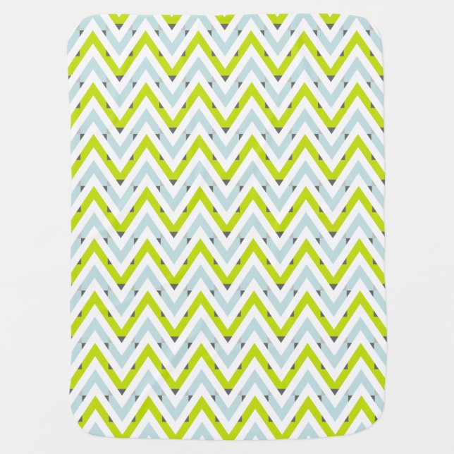 Mint Blue & Green Chevron Geometric Pattern Baby Blanket (Front)