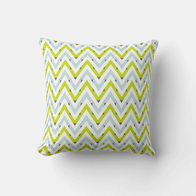 Mint Blue & Green Chevron Geometric Pattern Throw Pillow (Front)