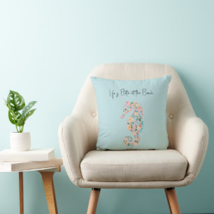 Mint Blue Green Pink Seahorses Birthday Throw Pillow