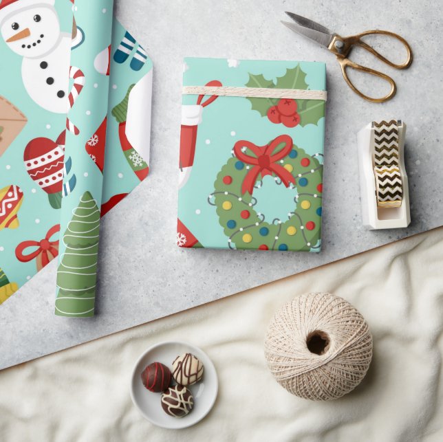 Mint Blue Holiday Snowman Christmas Wrapping Paper (Crafts)