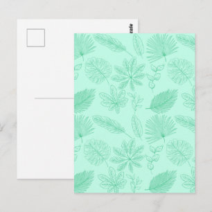 Mint Blue Leaves Pattern Postcard