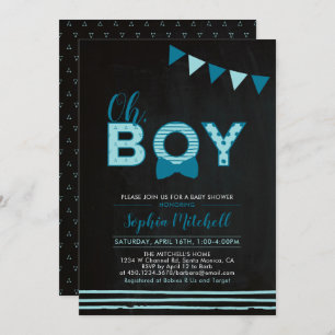 Mint blue & Navy Chalkboard "Oh Boy" Baby Shower Invitation