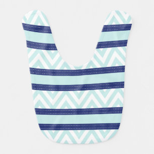Mint Blue & Navy Stripes Chevron Pattern Bib