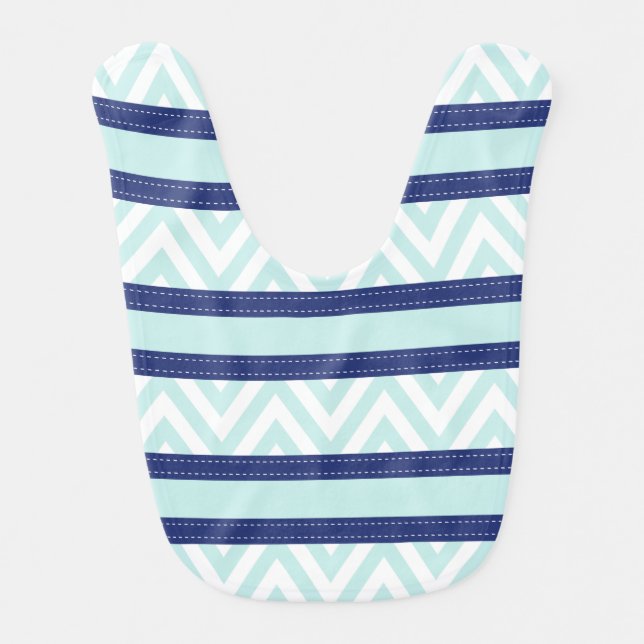 Mint Blue & Navy Stripes Chevron Pattern Bib (Front)