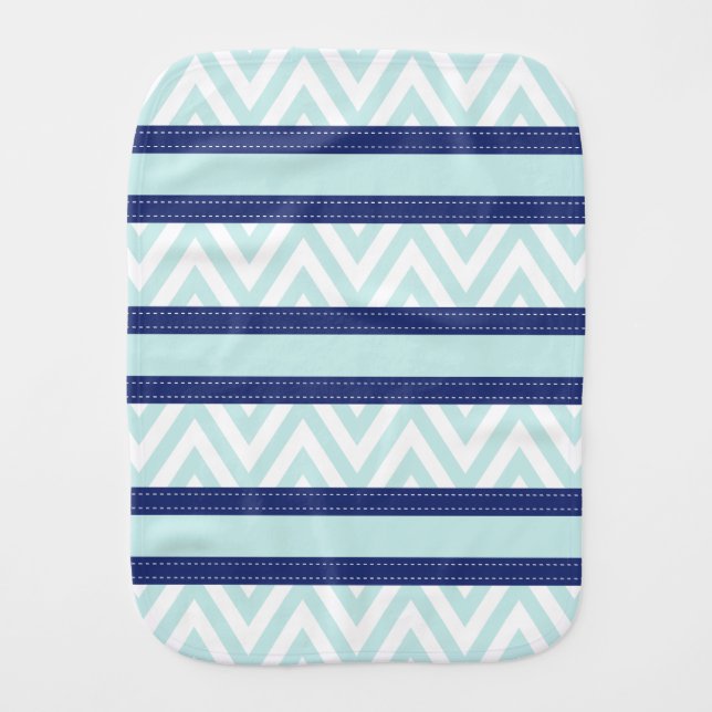 Mint Blue & Navy Stripes Chevron Pattern Burp Cloth (Front)