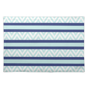 Mint Blue & Navy Stripes Chevron Pattern Placemat