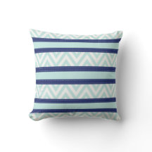 Mint Blue & Navy Stripes Chevron Pattern