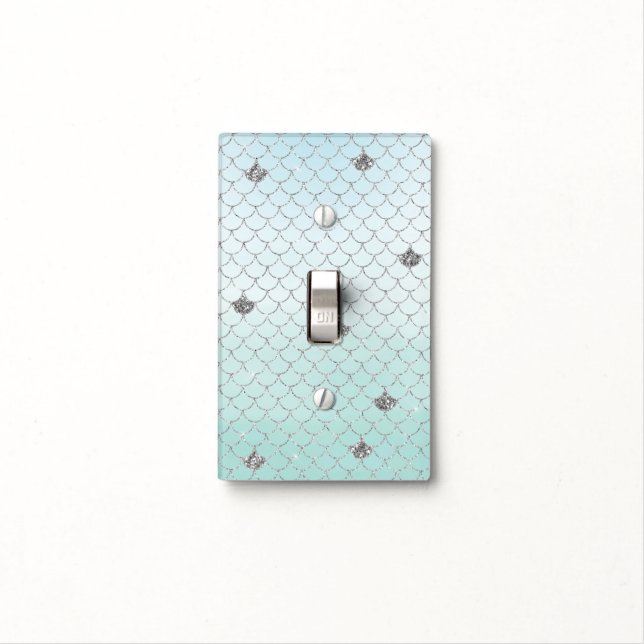 Mint Blue Ombre Silver Glitter Mermaid Light Switch Cover (In Situ)