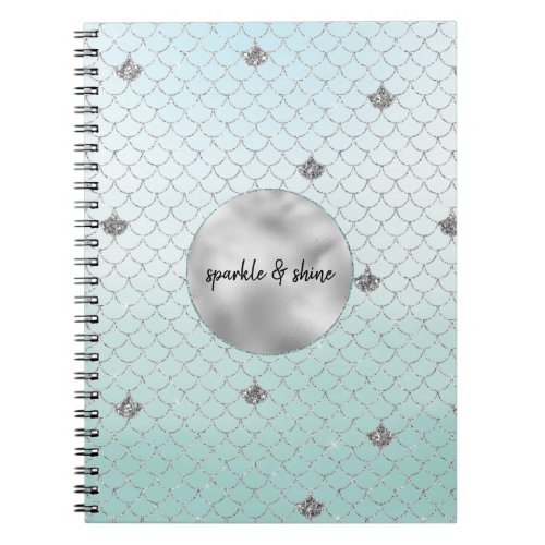 Mint Blue Ombre Silver Glitter Mermaid Notebook