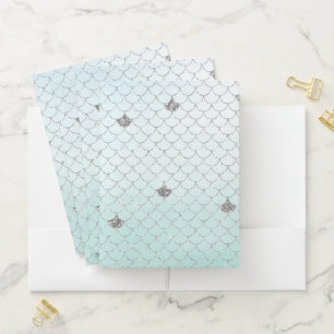 Mint Blue Ombre Silver Glitter Mermaid Sparkle Pocket Folder