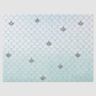 Mint Blue Ombre Silver Glitter Mermaid Sparkle Tissue Paper