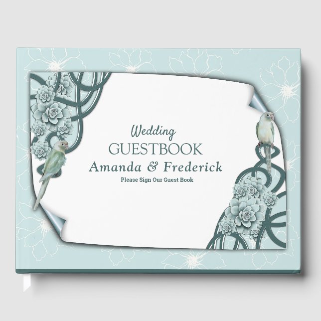 Mint Blue Pine Green Succulents Guest Book (Front)