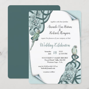 Mint Blue Pine Green Succulents Invitation