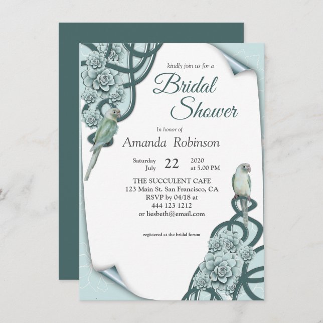 Mint Blue Pine Green Succulents Invitation (Front/Back)