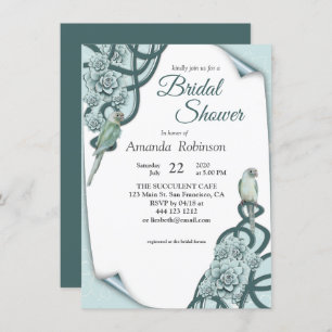 Mint Blue Pine Green Succulents Invitation