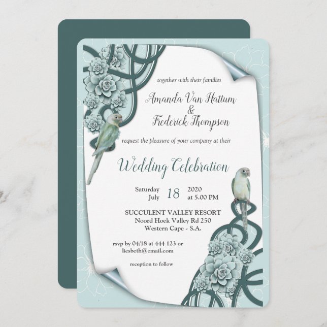 Mint Blue Pine Green Succulents Invitation (Front/Back)