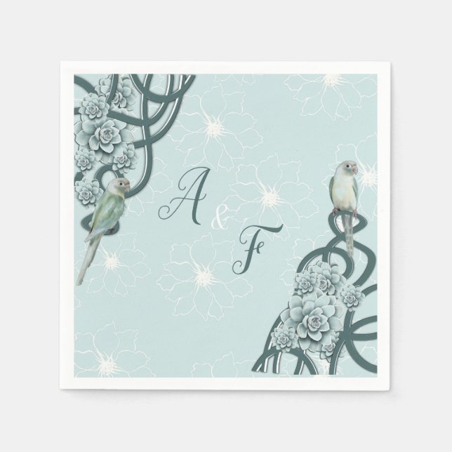 Mint Blue Pine Green Succulents Napkins (Front)