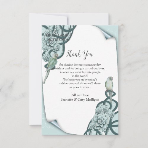 Mint Blue Pine Green Succulents Thank You Card